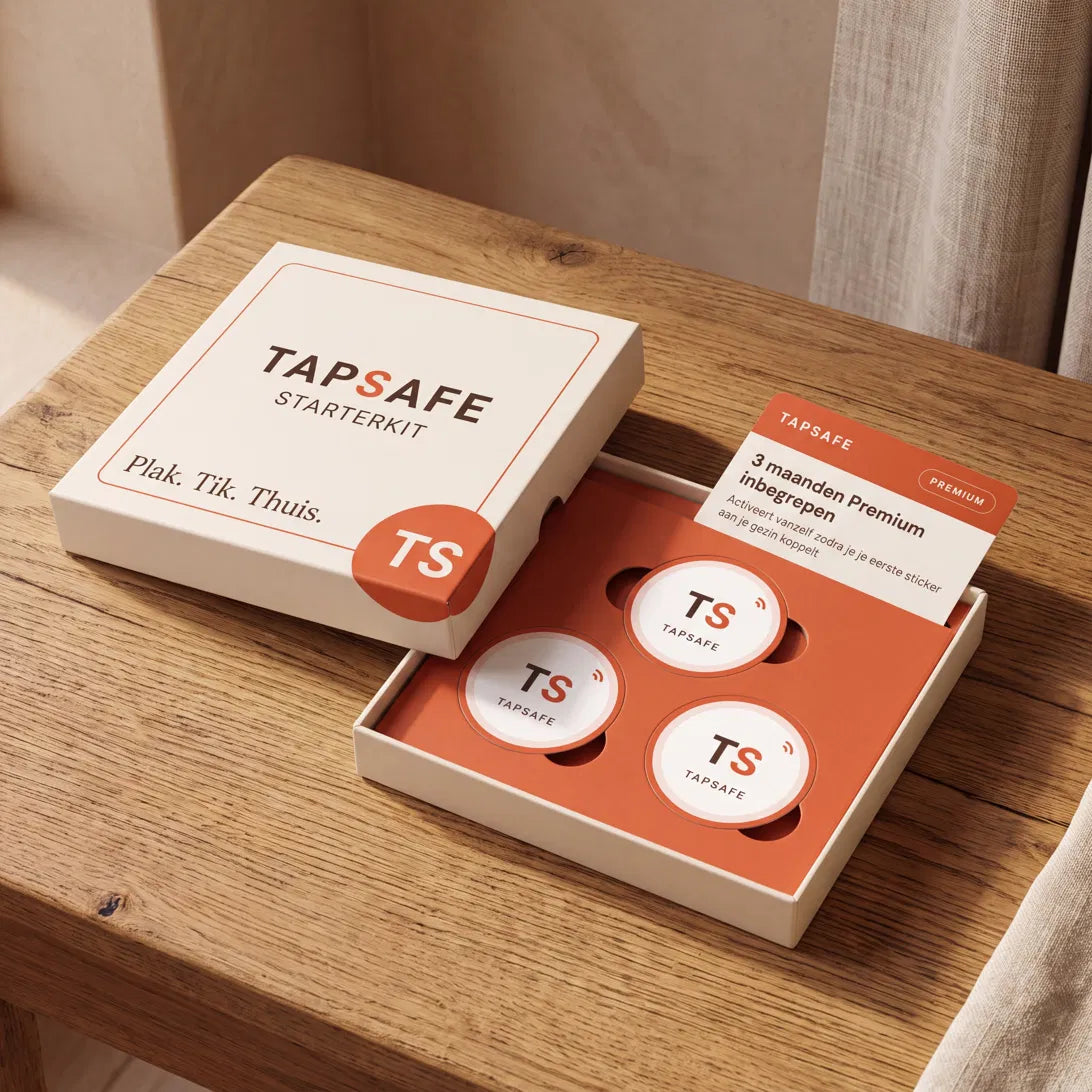 TapSafe app met melding dat je kind thuis is na een tik op de sticker